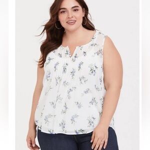 Torrid Top Sz 2 2X Blueberry Print Pintuck Chiffon Tank Sleeveless Cottagecore